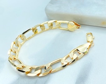 18k Gold Filled 12mm Polished Figaro Link Chain Bracelet, Chunky Figaro Link Chain Bracelet, Unisex Bracelet, Wholesale Jewelry