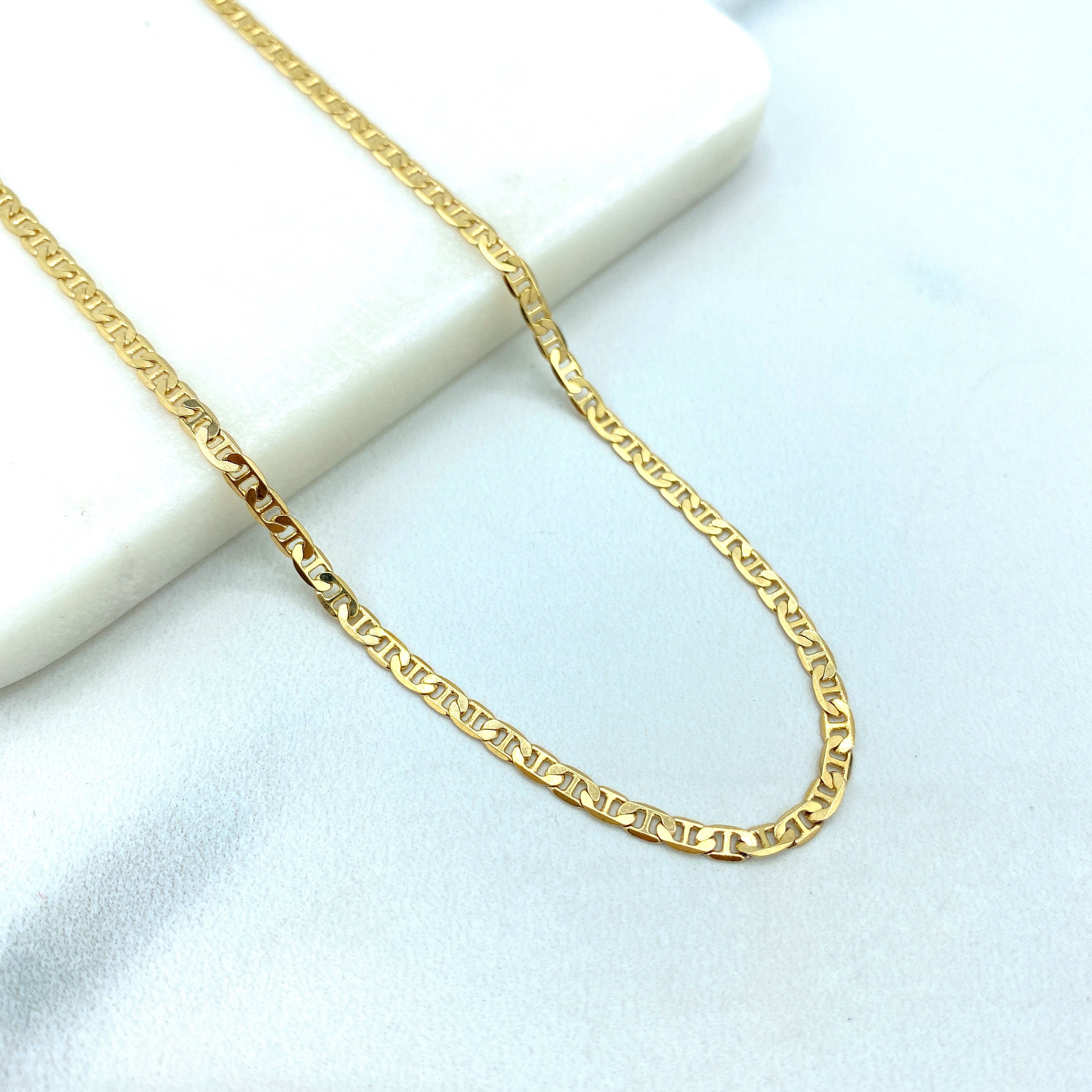 Cadena de eslabones marineros finos de 3 mm llena de oro de 18 k, estilo  plano, collar de 18 pulgadas o 24 pulgadas de largo, suministros de  fabricación de joyas al por mayor -  México