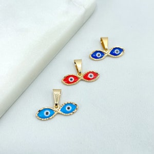 18k Gold Filled Enamel Colored Eyes Of Saint Lucy, Ojitos De Santa Lucia Lucky Charms, Blue, Royal Blue or Red, Wholesale Jewelry Supplies