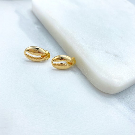 18k Gold Filled 13mm Shell Shape Stud Earrings Ocean Beach