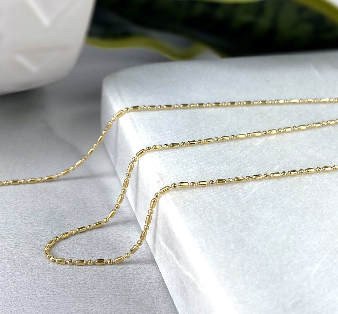 18k Gold Filled 1mm Extra Thin Dash Dot Chain, Bar Ball Chain Wholesale