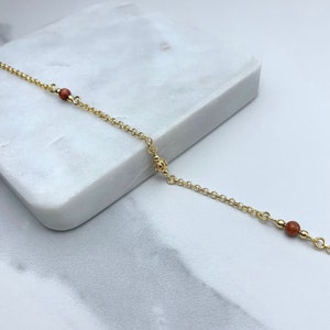 18k Gold Filled Brown Venturina Bead Anklet Rolo Chain Wholesale Jewelry Supplies