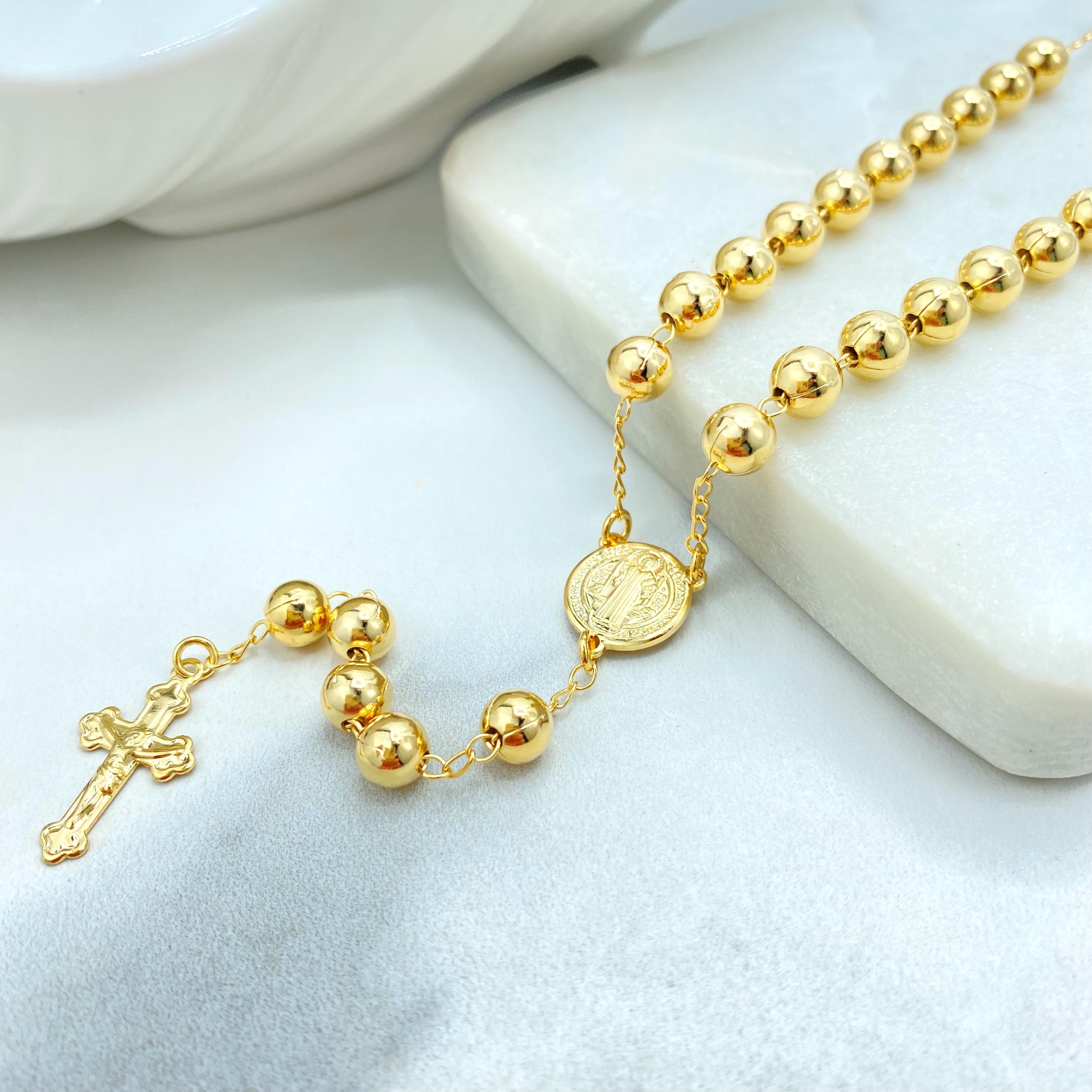 18k Gold Filled Rosary Necklace, San Benito Beaded Rosary