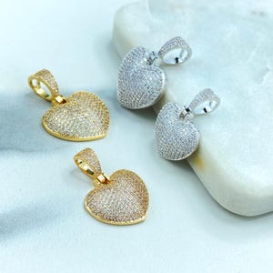 18k Gold Filled or Silver Filled Puffy Heart Charm Pendant with Micro Cubic Zirconia, Cubic Zirconia Bubble Heart Pendant, Wholesale Jewelry