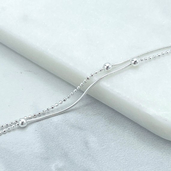 925 Sterling Silver Two Layers Beads Bracelet Extender Wholesale