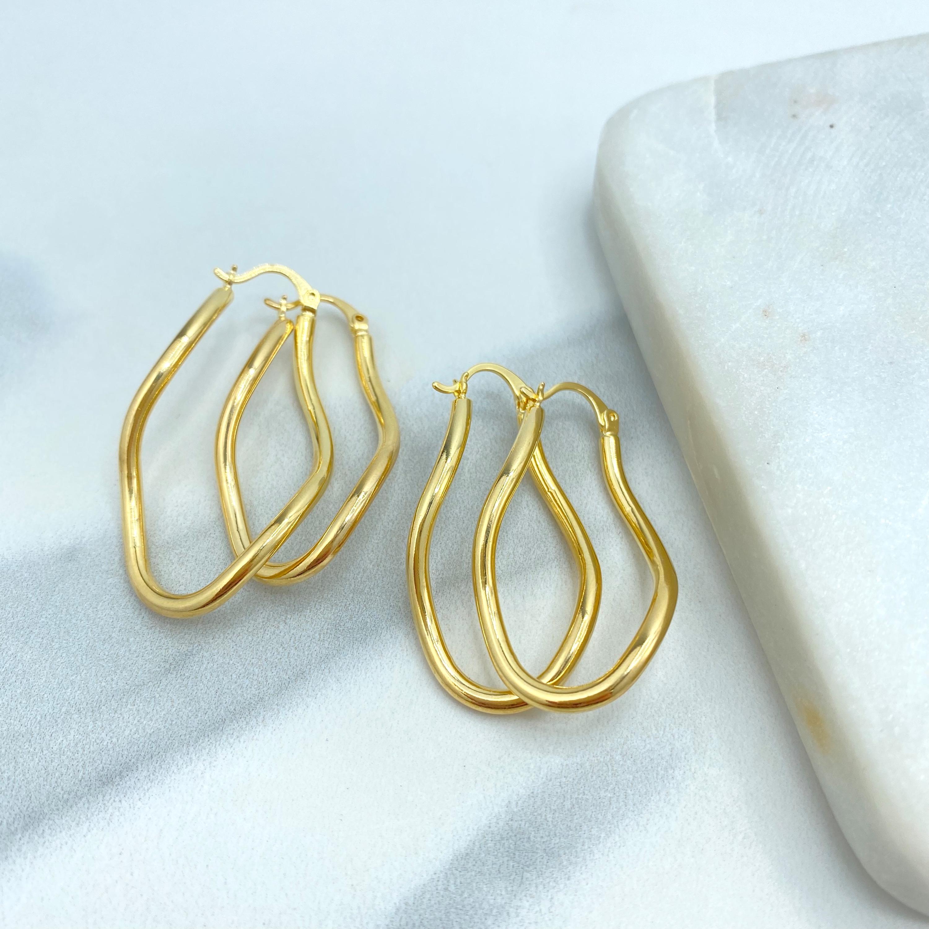 18k Gold Filled Irregular Hoop Earrings, Lightweight & Bold Earrings, Modern Sculptural Hoops, 2 Sizes, Wholesale Jewelry