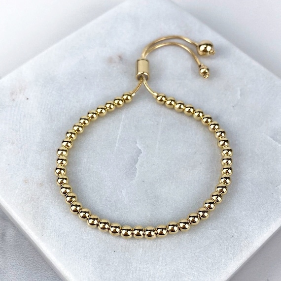 18k Gold Filled Small 4mm Gold Ball Adjustable Bracelet Beaded