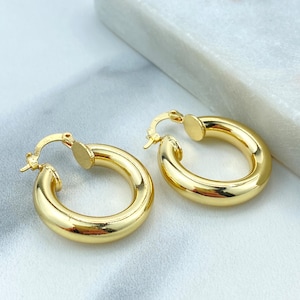 18k Gold Filled 25mm Tubular Hoop Huggie Earrings, Polished Hoop Earrings, Tube Round Hoop Earrings, Dome Tube Hoop, Wholesale Jewelry