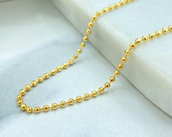 18k Gold Filled Bead Ball Chain Necklace, 2mm Round Beads Chain, Available in 18" or 20", Minimalist Gold Chain