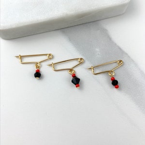 18k Gold Filled Fancy New Born Simulated Azabache Pin Charms Black Red, Baby Protection Jewelry Wholesale Jewelry Supplies