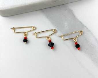 18k Gold Filled Fancy New Born Simulated Azabache Pin Charms Black Red, Baby Protection Jewelry Wholesale Jewelry Supplies