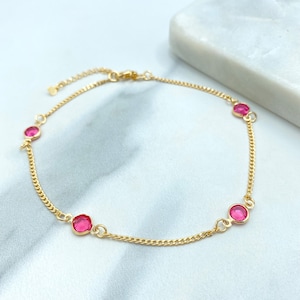18k Gold Filled Pink Crystal Anklet, Dainty Anklet with Extender, Feminine Summer Jewelry, Gold Anklet with Pink CZ, Wholesale Jewelry