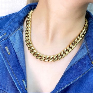 Chaîne cubaine Miami 10 mm remplie d'or 14 carats, double boîte de verrouillage de sécurité, grosse chaîne à maillons gourmette, collier unisexe, bijoux en gros