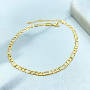 18k Gold Filled Figaro Chain Anklet, Adjustable Polished Gold Ankle Bracelet, Classic Unisex Jewelry, Gift for Her or Him, Wholesale Jewelry