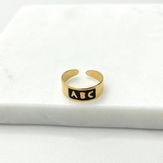 18k Gold Filled Black Enamel ABC Description Letters Adjustable
