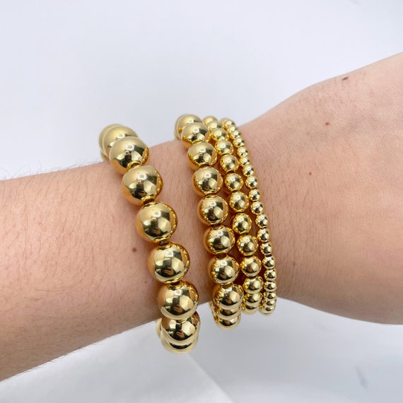 18k Gold Filled Beads 10mm 8mm 6mm or 4mm Beaded Bracelet