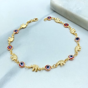 18k Gold Filled verbundenes Fußkettchen, mit puffed Elefanten und rotem Evil Eye Charm, Glück und Schutz-Fußkettchen, Sommer-Fußkettchen, Großhandelsschmuck
