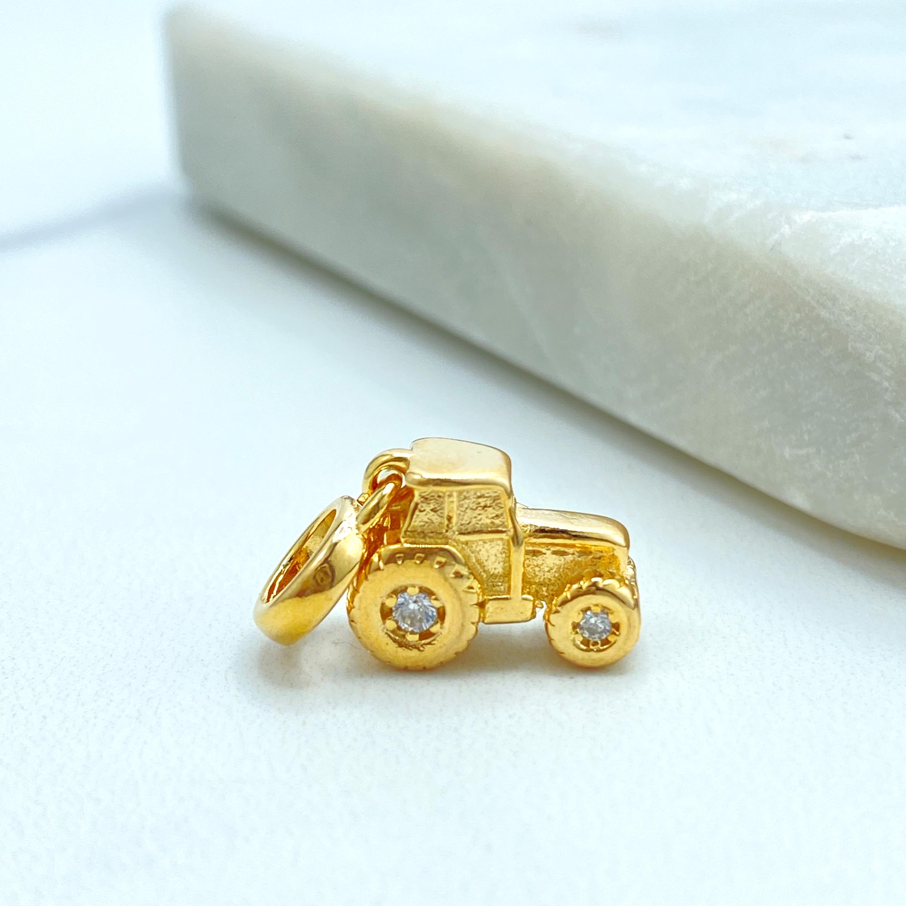 Ciondolo Bracciale Con Trattore Oro Miniblings – Charm Agricolo Con Rimorchio, Placcato Oro, Fatto A Mano A Berlino, Regalo Per Farmer - 2