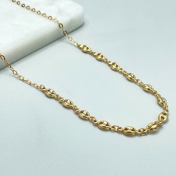 18k Gold Filled Rolo Chain & Front Puff Mariner Link Chain Necklace or Bracelet SET, Wholesale Jewelry Making Supplies