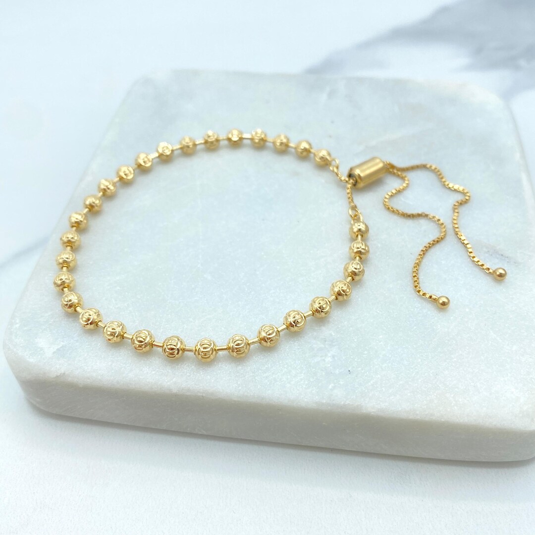 Bracelet Doré Fixe Avec Perles Jaunes - Sans Nickel, Qualité Garantie - Neuf Avec étiquettes