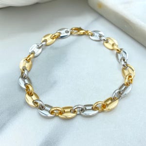 18k gold filled en met zilver gevuld, tweekleurige 8 mm Puff Mariner-armband, 9" Puffed Mariner-schakelketting, Chunky Link Mariner, groothandelsieraden