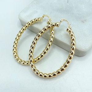 18k Gold Filled Oval Beaded Hoop Earrings Available In 65mm Diameter Wholesale Jewelry Making Supplies