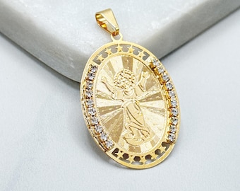 18K Gold Filled Divino Niño Pendant, CZ Oval Religious Medal Unisex