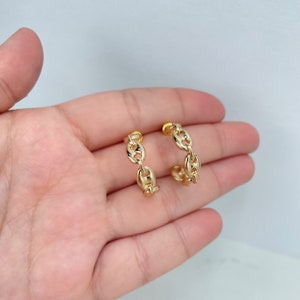 18k Gold Filled 22mm  Anchor Mariner Link Hoop Earrings, Cutout C-Hoops Earrings, Wholesale Jewelry Making Supplies
