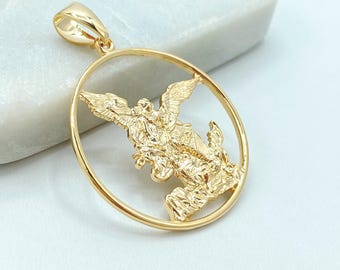 18K Gold Filled St Michael Coin Charm, Protector Icon Medallion