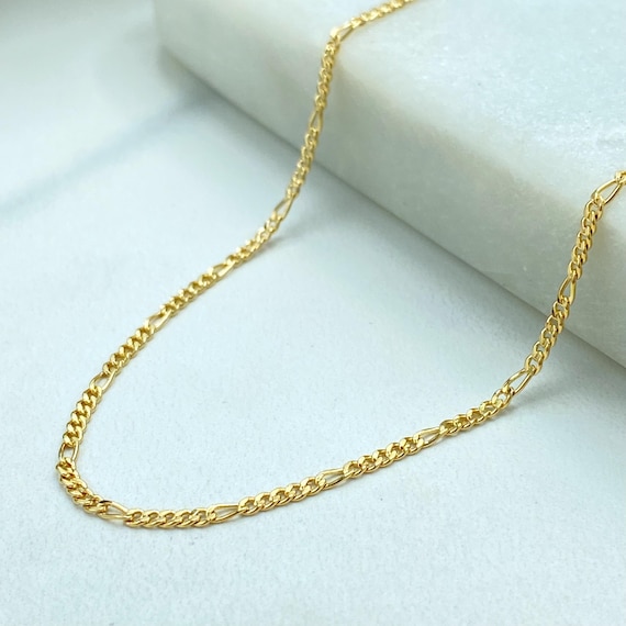 H&J Jewelry Men's Stainless Steel 5mm Gold Plated Figaro Link Chain Necklace – 16-20 Inch, Anniversary/Birthday Gift