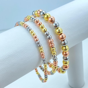 18K Gold gefülltes Perlenarmband, dreifarbige runde Kugel, wählen Sie 3 mm 4 mm 6 mm