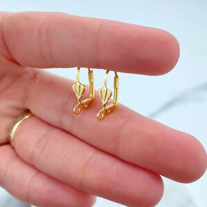 May include: Two gold-toned earring hooks with a fan-shaped design at the top. The hooks are designed to be used with a variety of earring styles.