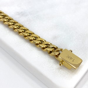 8mm Miami Cuban Link Bracelet In 14k Gold Filled Featuring Double Safety Lock Box Clasp, Unisex Curb Chain, Wholesale Jewelry Supplies
