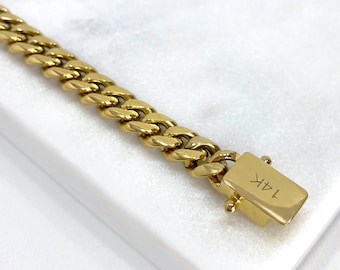 8mm Miami Cuban Link Bracelet In 14k Gold Filled Featuring Double Safety Lock Box Clasp, Unisex Curb Chain, Wholesale Jewelry Supplies