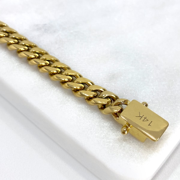 Bracelet à maillons cubains Miami de 8 mm en or 14 carats avec fermoir à double fermoir de sécurité, chaîne gourmette unisexe, fournitures de bijoux en gros