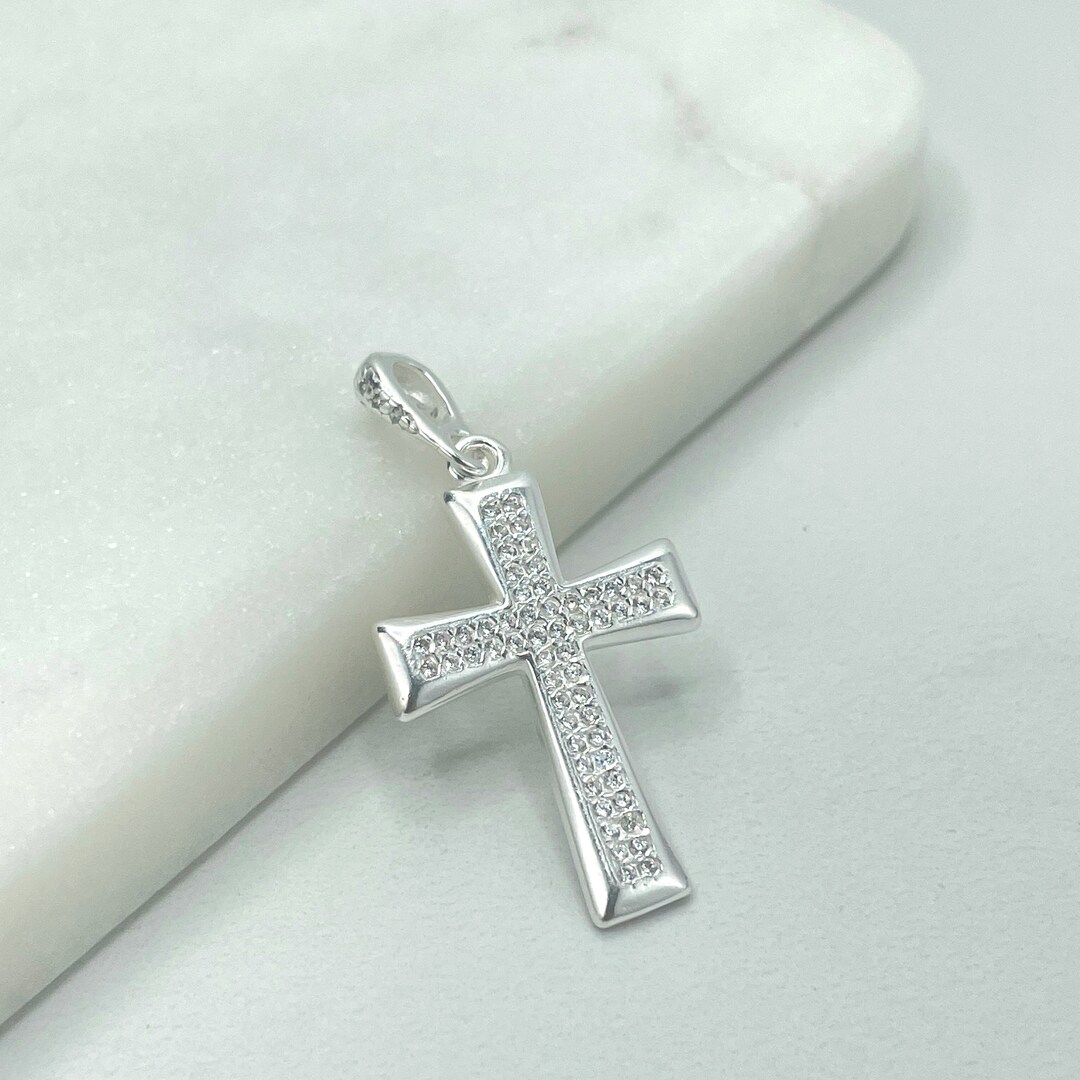 925 Sterling Silver Clear White Cubic Zirconia Cross Pendant Charm ...