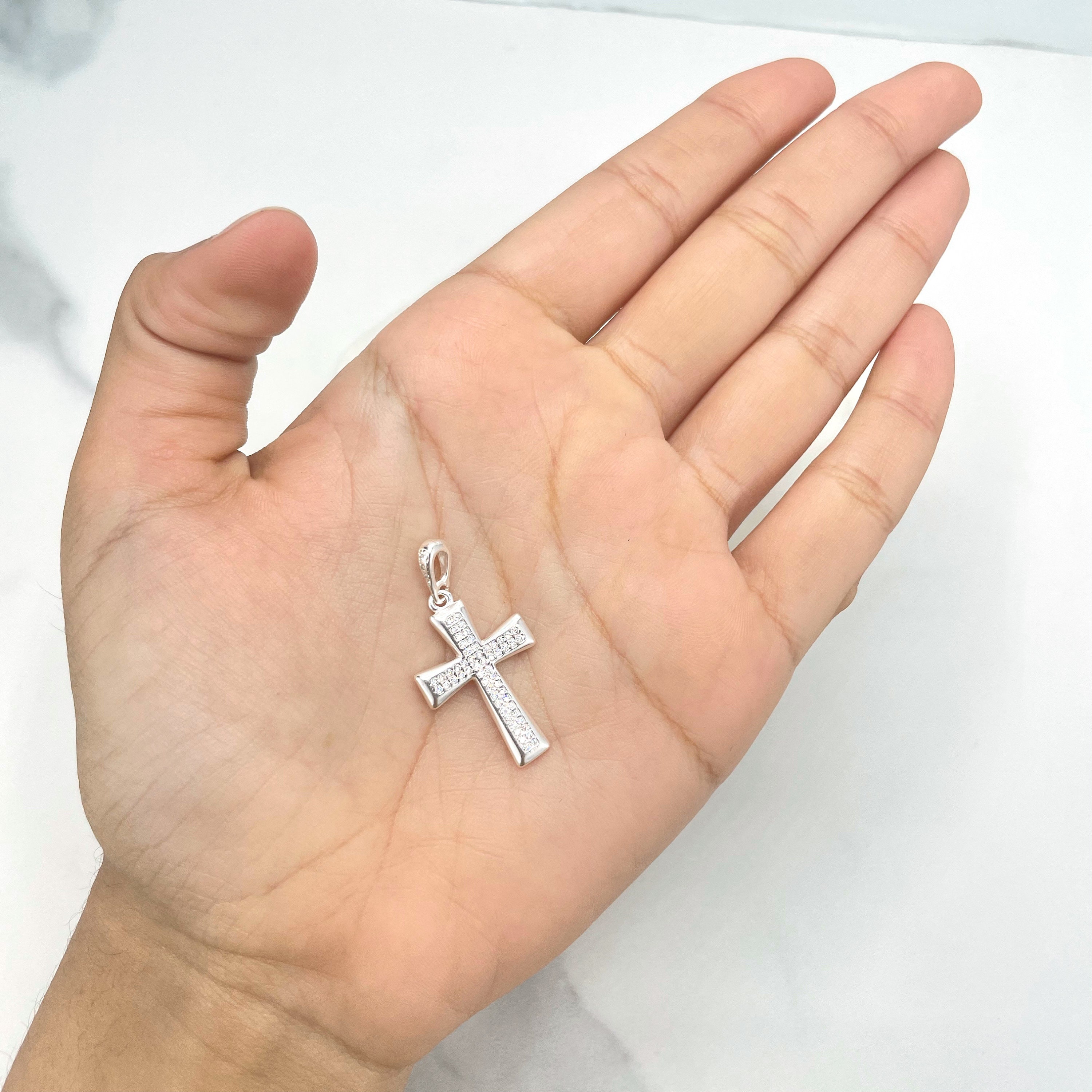 925 Sterling Silver Clear White Cubic Zirconia Cross Pendant Charm ...