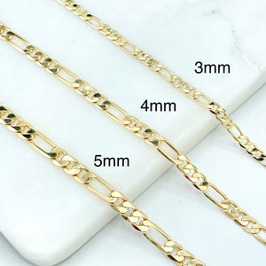 18k Gold Filled 3mm, 4mm or 5mm Polished Figaro Link Chain, 24 Inches Long, Classic Jewelry, Wholesale Jewelry Making Supplies