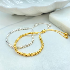 18K Gold Filled Verstellbares Perlenarmband, Schiebeverschluss, Gold- oder Silber-Option