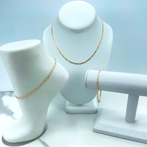 Cadena o pulsera de eslabones marineros planos especiales de 3 mm, chapada en oro de 18k, suministros para la fabricación de joyas al por mayor