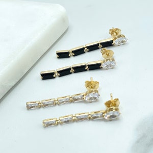18k Gold Filled Rectangular Clear or Black Cubic Zirconia Drop & Dangle Push Back Earrings, Wholesale Jewelry Making Supplies