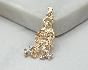 18K Gold Filled Saint Pendant, Two Tone Religious Figure Medal