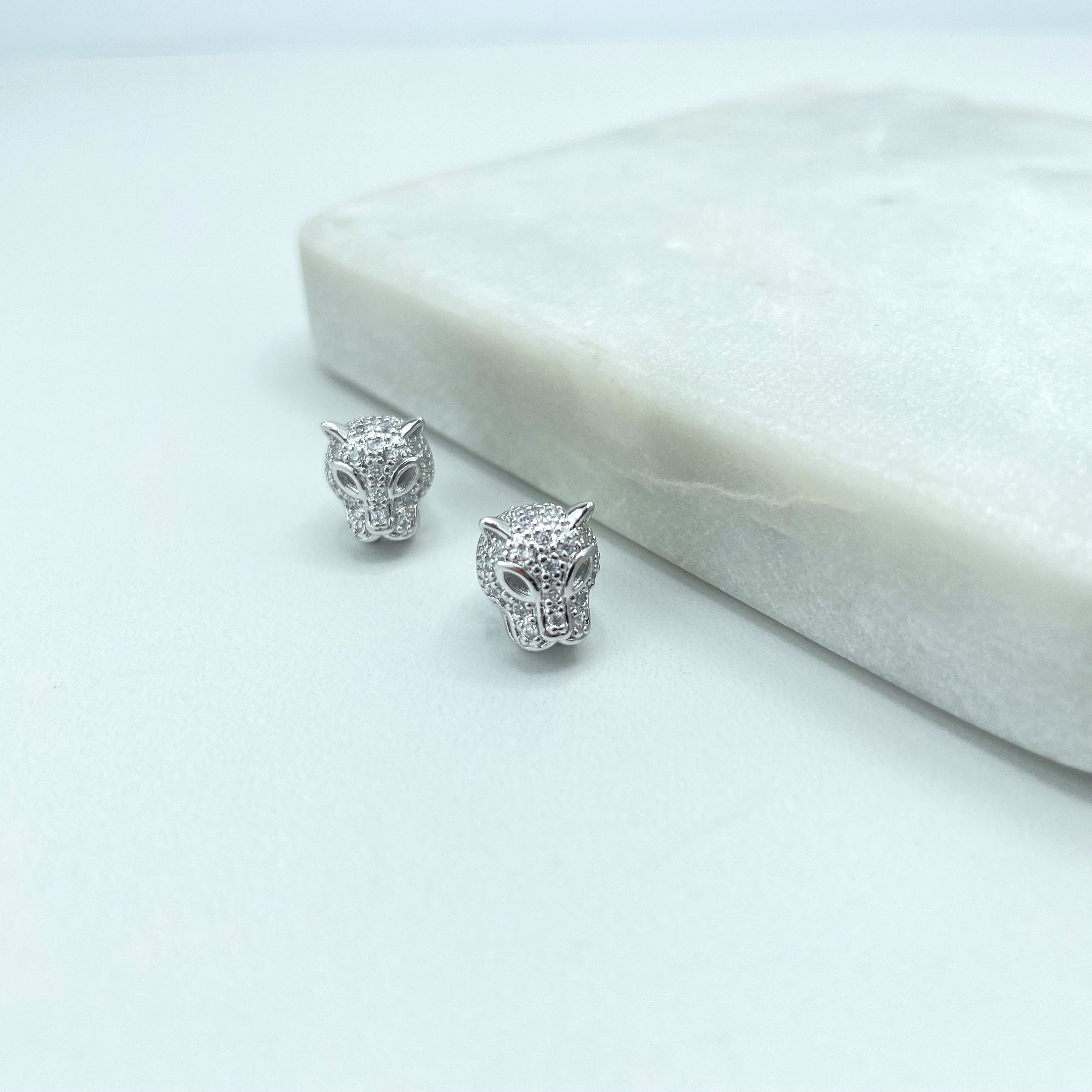 Leopard Print Cubic Zirconia Stud Earrings In 925 Silver Filled - For Women/Men