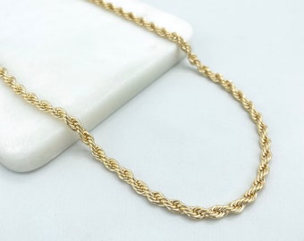 18k Gold Filled 4mm Rope Chain, 24 Inches Long Necklace, Classic Wholesale Jewelry Making Supplies