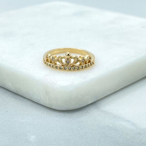 18k Gold Filled Clear Cubic Zirconia Cutout Crown Shape Front Ring, Princess Queen Ring, Wholesale Jewelry Making Supplies