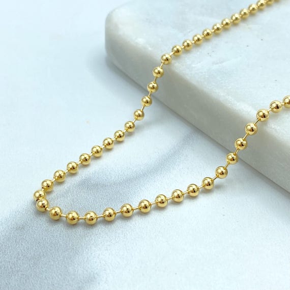 18k Gold Filled Ball Chain Necklace, Dainty Bead Link for Layering