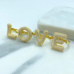 Anillo con letra esférica gruesa chapada en oro de 14 k, anillo con inicial para mujer, anillos con inicial de circonita cúbica, anillo con inicial ajustable y abultada, venta al por mayor