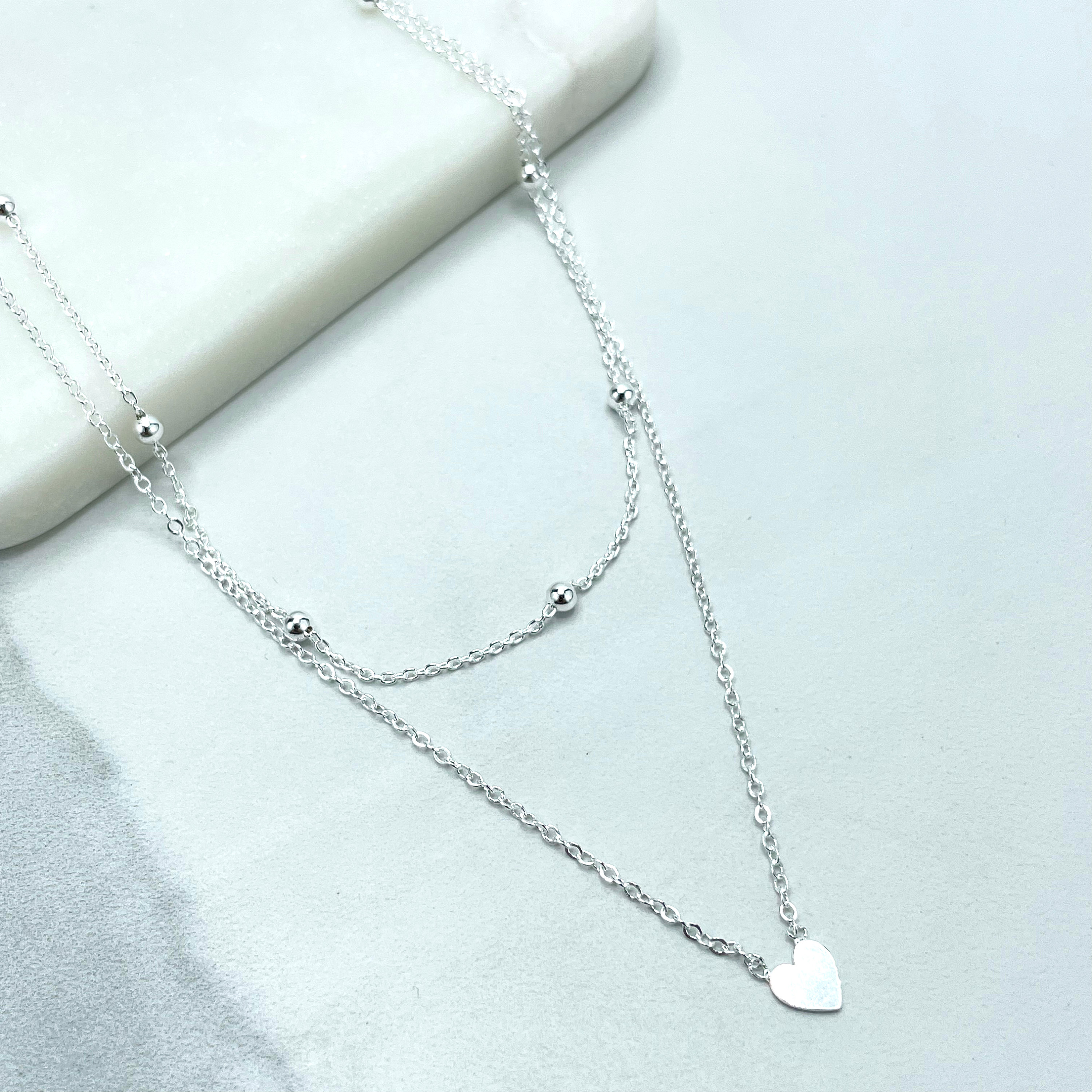 925 Sterling Silver 1mm Rolo Chain With 02 Layers, 1 Satellite Style ...