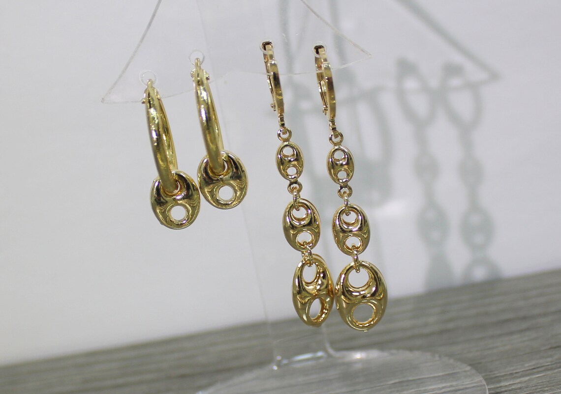 18K Gold Filled Hoop Chunky Link Mariner Style Earring and Etsy