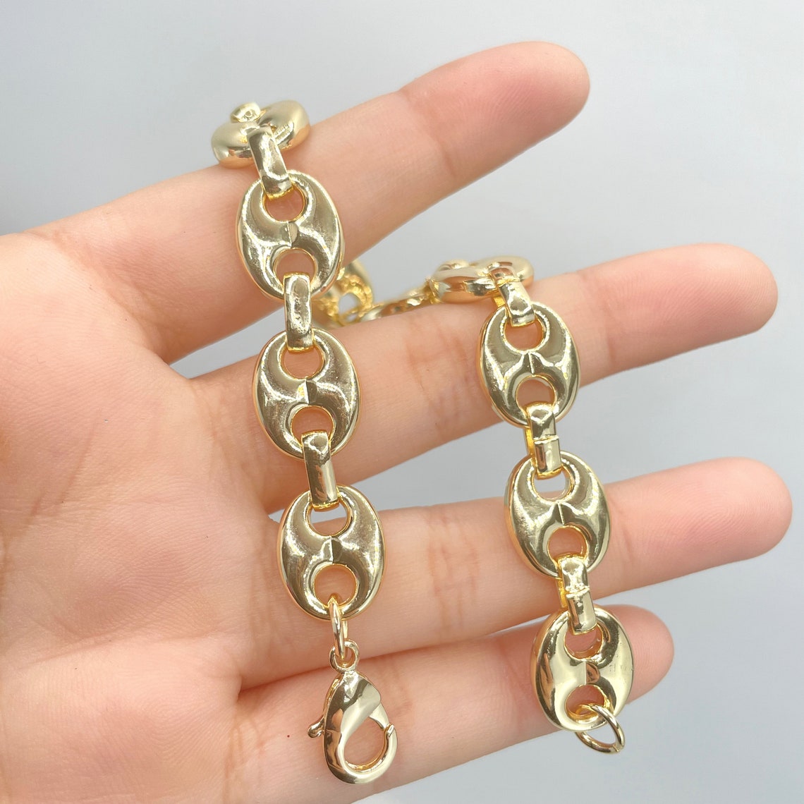 18k Gold Filled 12mm Puffy Mariner Style Link Chain Bracelet Etsy